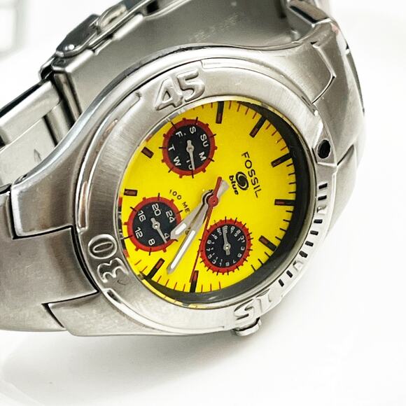 Fossil Blue Unisex Watch Stainless Steel Band BQ9100 Yellow Face - Picture 5 of 6